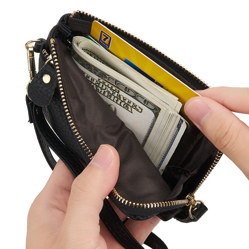 ZOOEASS Women Leather Coin Purse Large Opening For Easy Access With Wrist Strap(Black) - Image 2